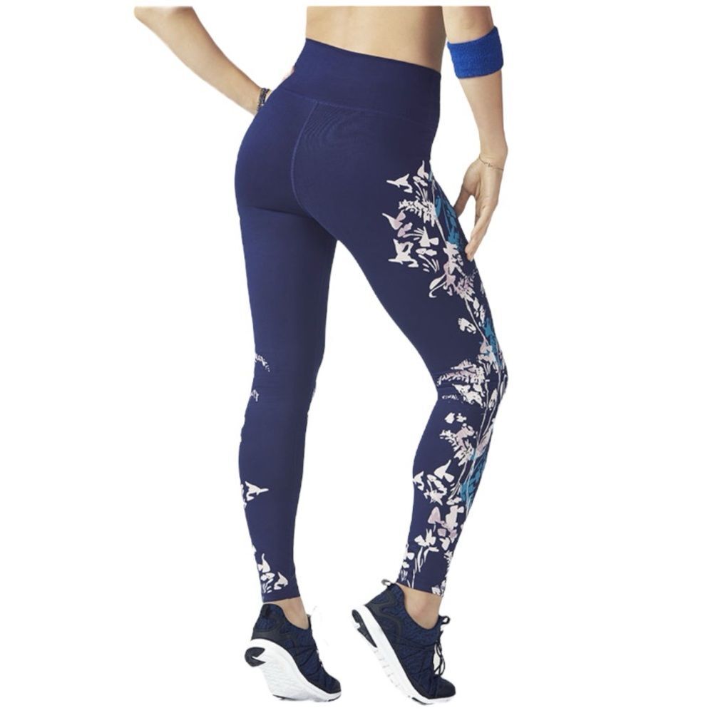 Fabletics Define PowerHold High-Waisted Navy Blue / White Floral Leggings Size S